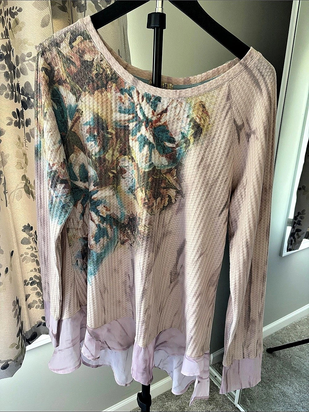 OneWorld Floral Ruffle Tunic in Pink & Blue Like New
